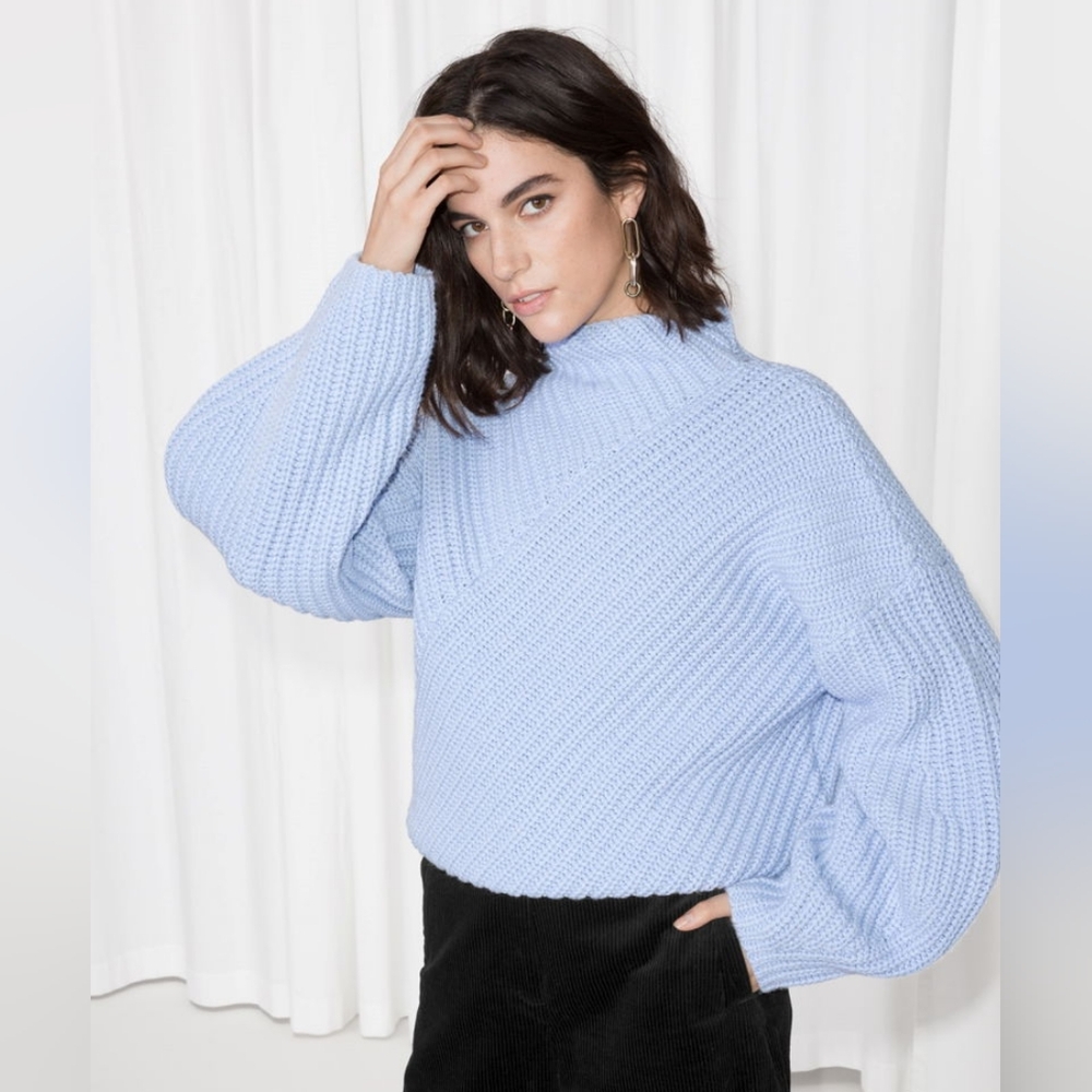 & other stories mock neck criss cross light blue sweater